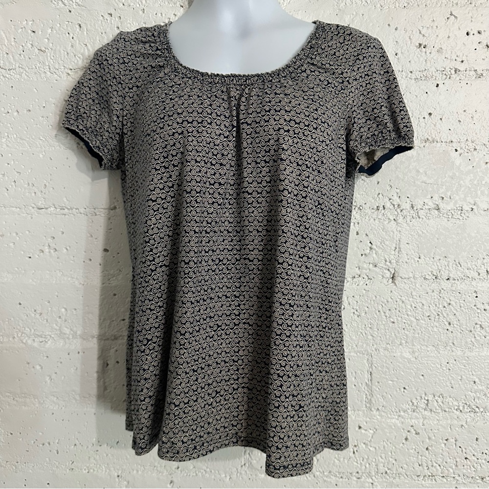 Nicole by Nicole Miller Womens Top L Blue Cap Sleeve Cotton Rayon Blend AM2